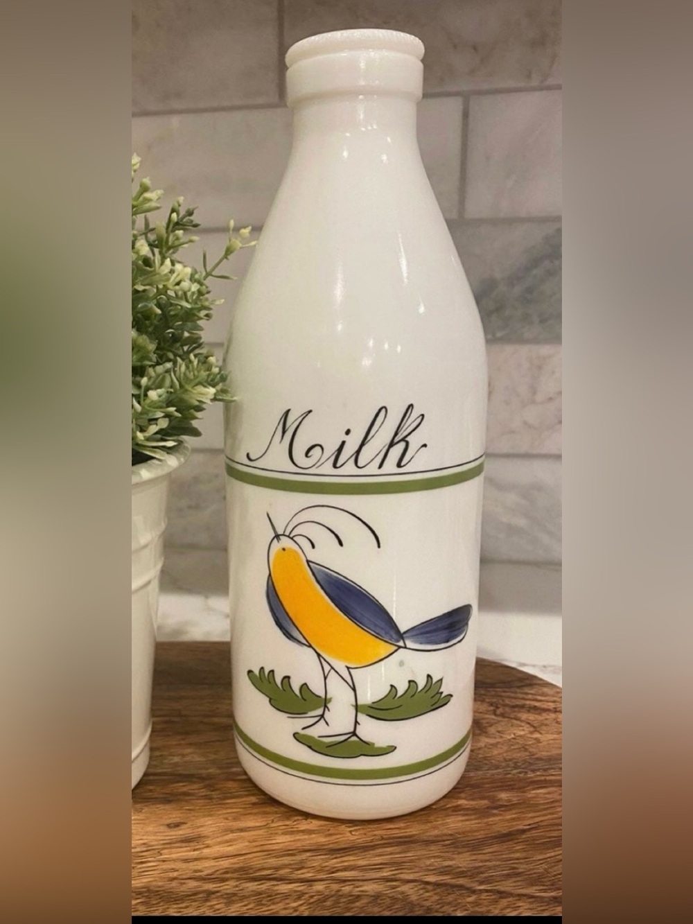 Vintage Egizia Italy Glass Milk Bottle 10" White